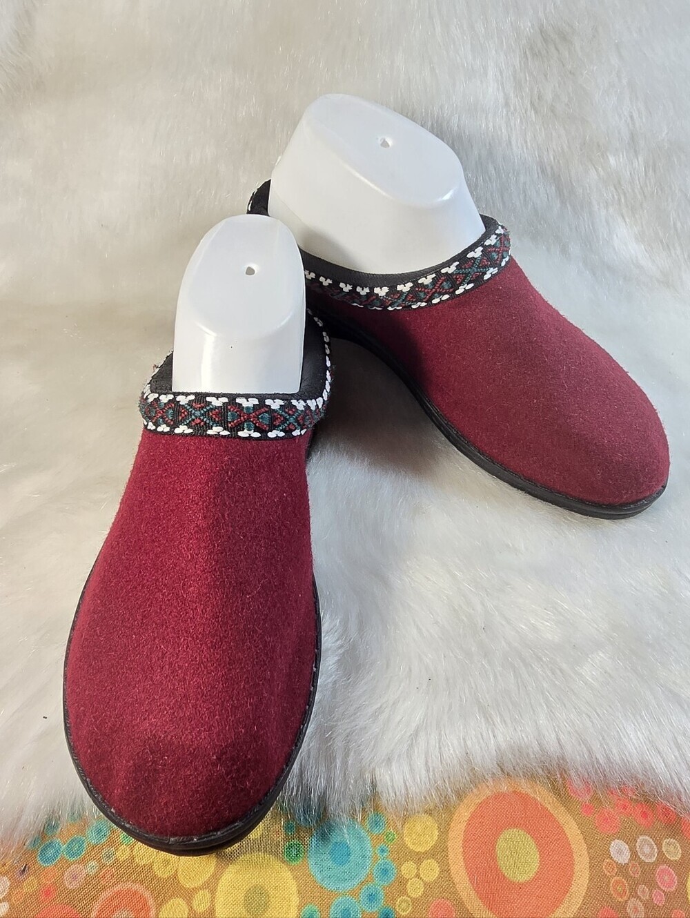 Basic Editions Cozy Burgundy Wool Slip-On Clogs